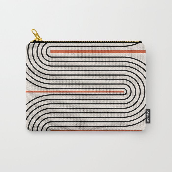 Red, Beige, Black Lines Contemporary Carry All Pouch Gallery Image 1