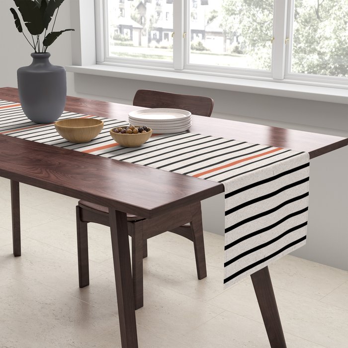Red, Beige, Black Lines Contemporary Table Runner Gallery Image 2