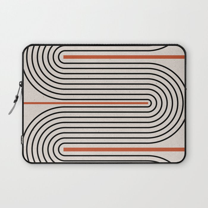 Red, Beige, Black Lines Contemporary Laptop Sleeve Gallery Image 1