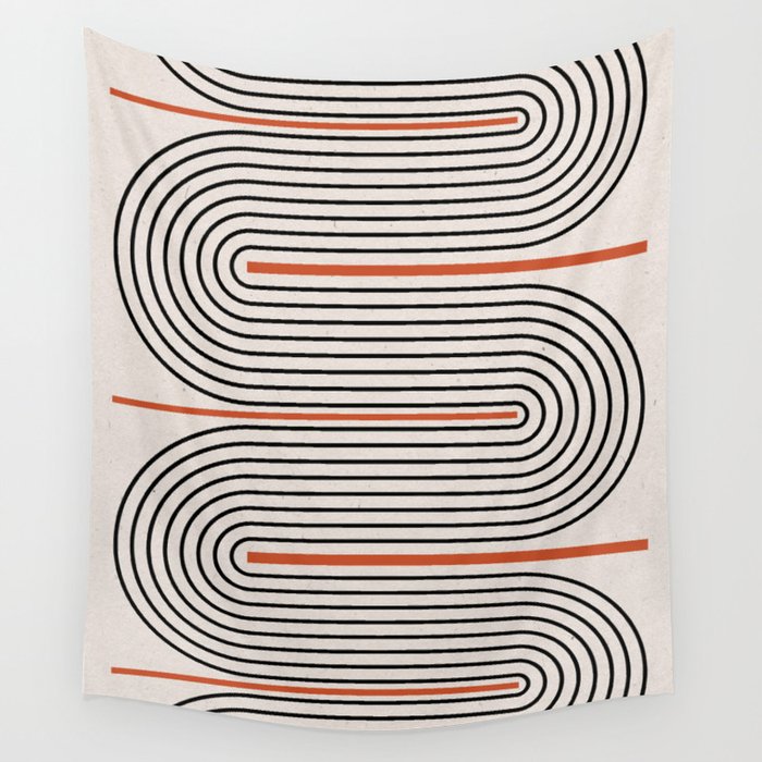 Red, Beige, Black Lines Contemporary Wall Tapestry Gallery Image 4