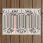 Red, Beige, Black Lines Contemporary Outdoor Rug Gallery Image 1