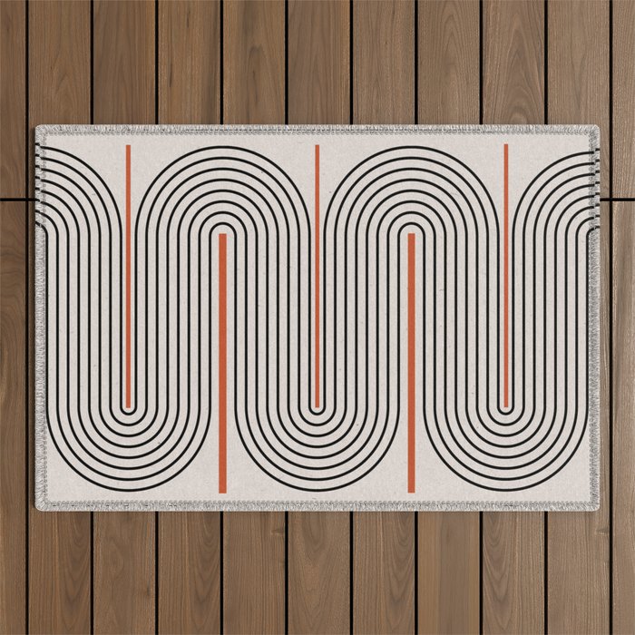 Red, Beige, Black Lines Contemporary Outdoor Rug Gallery Image 1
