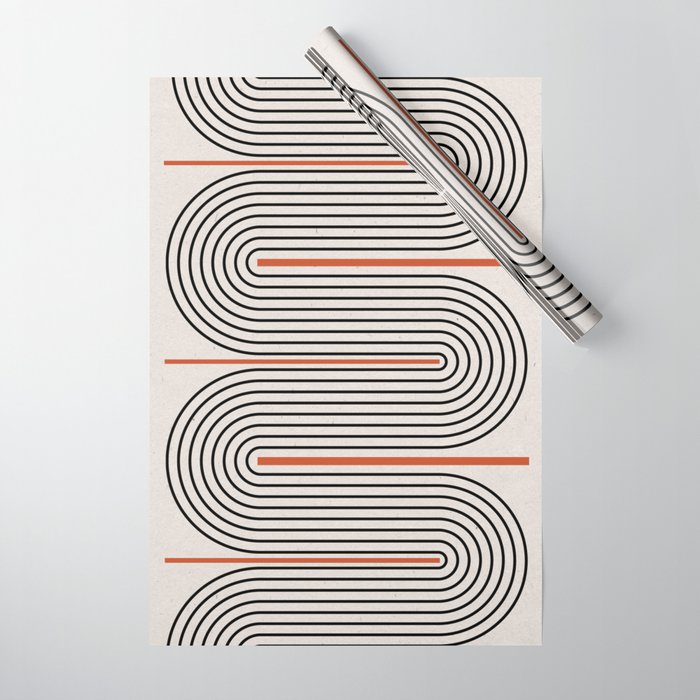 Red, Beige, Black Lines Contemporary Wrapping Paper Gallery Image 1
