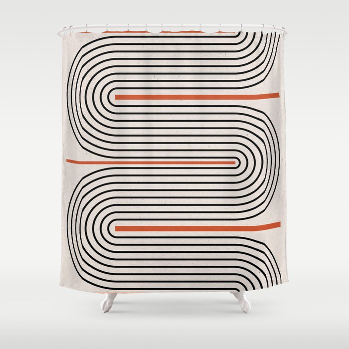 Red, Beige, Black Lines Contemporary Shower Curtain Gallery Image 1