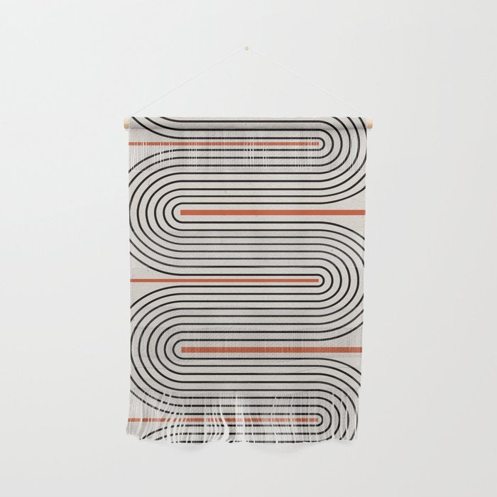 Red, Beige, Black Lines Contemporary Wall Hanging Gallery Image 1