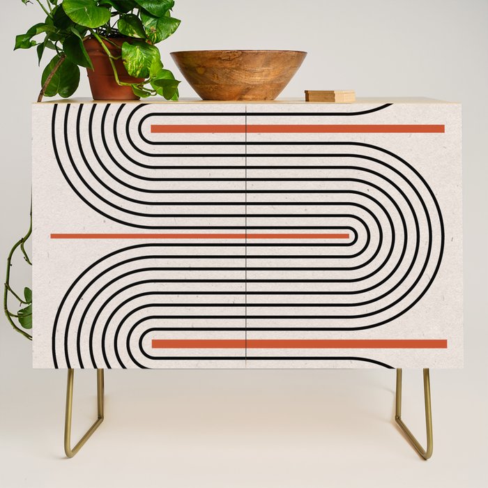 Red, Beige, Black Lines Contemporary Credenza Gallery Image 1