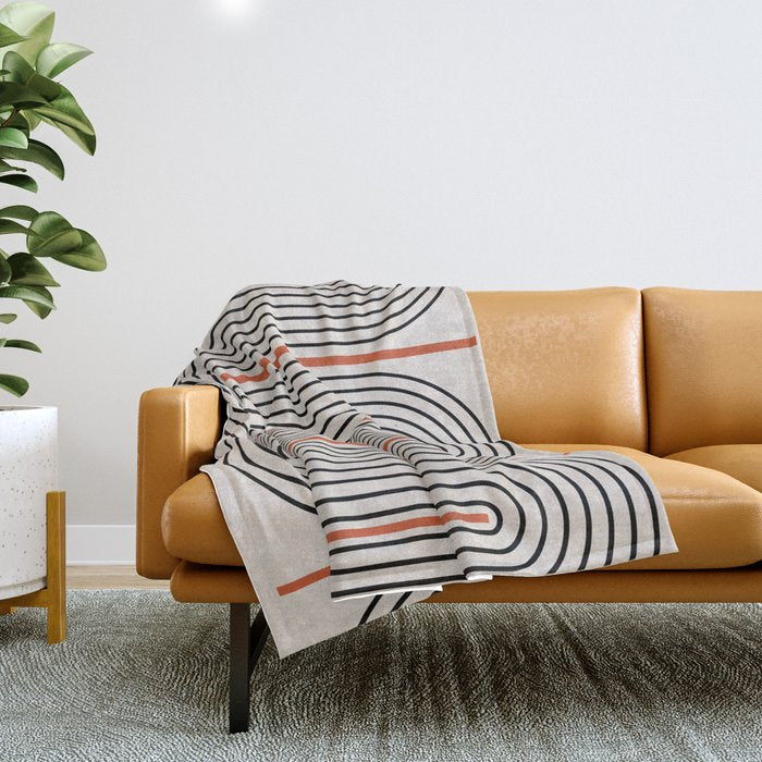 Red, Beige, Black Lines Contemporary Throw Blanket Gallery Image 1