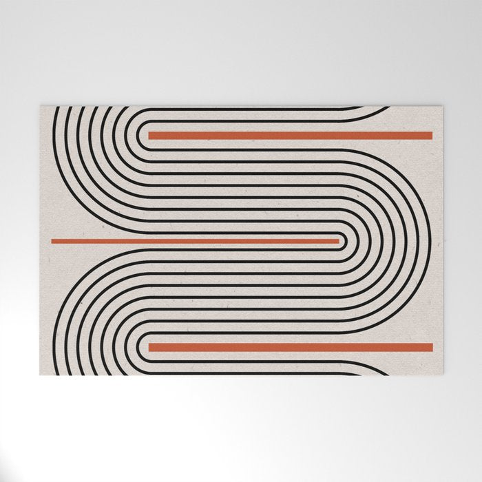 Red, Beige, Black Lines Contemporary Welcome Mat Gallery Image 1