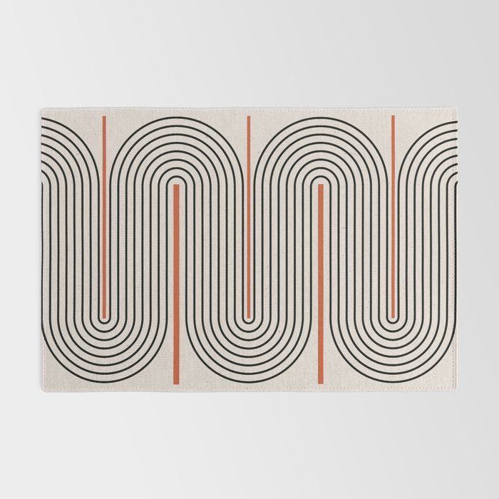 Red, Beige, Black Lines Contemporary Rug Gallery Image 2