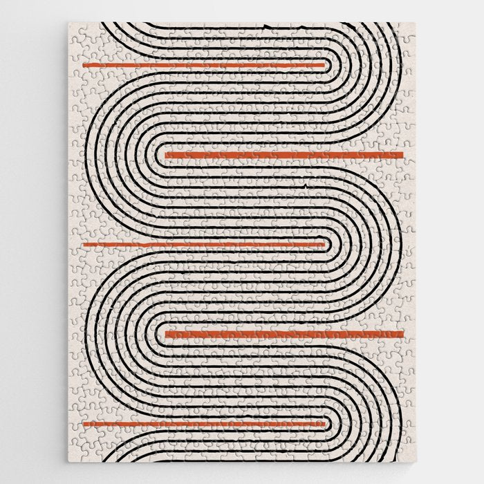 Red, Beige, Black Lines Contemporary Jigsaw Puzzle Gallery Image 1