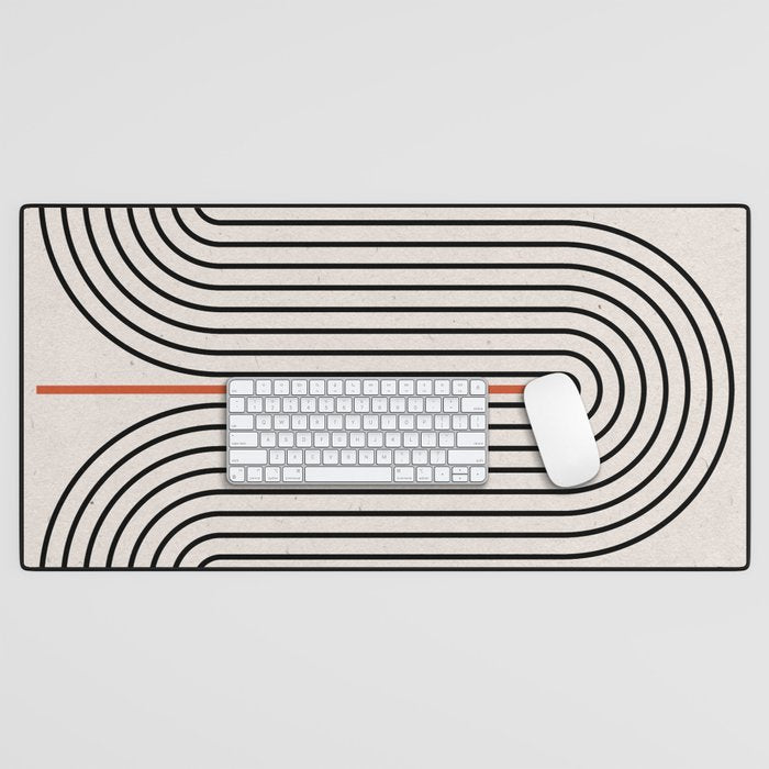 Red, Beige, Black Lines Contemporary Desk Mat Gallery Image 1