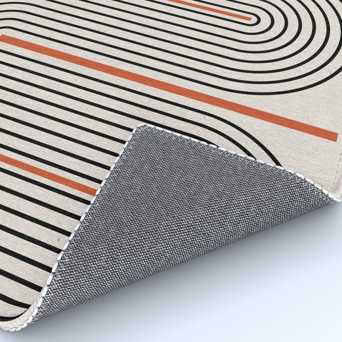 Red, Beige, Black Lines Contemporary Rug Gallery Image 4