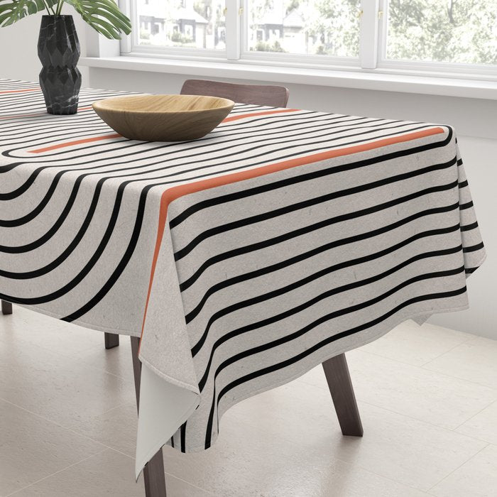 Red, Beige, Black Lines Contemporary Tablecloth Gallery Image 3