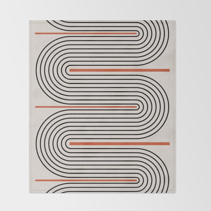 Red, Beige, Black Lines Contemporary Throw Blanket Gallery Image 2