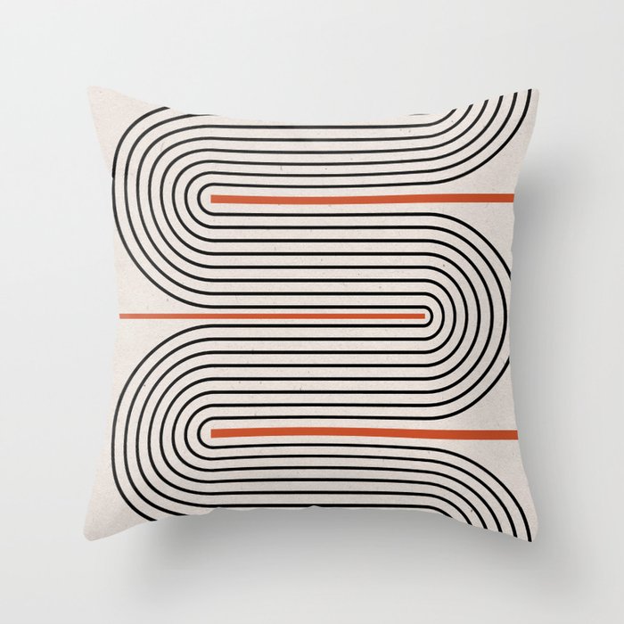 Red, Beige, Black Lines Contemporary Throw Pillow Gallery Image 1