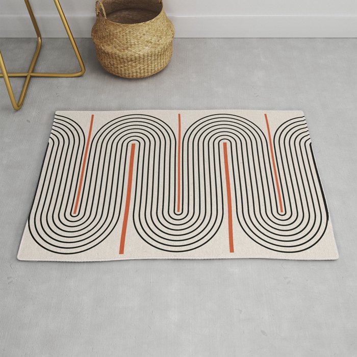 Red, Beige, Black Lines Contemporary Rug Gallery Image 1
