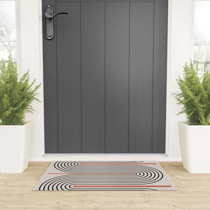 Red, Beige, Black Lines Contemporary Welcome Mat Gallery Image 3