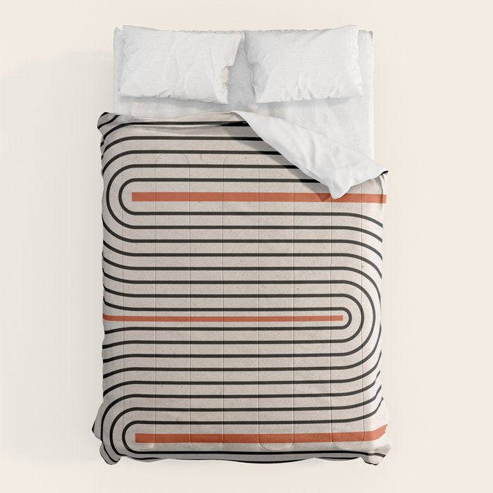 Red, Beige, Black Lines Contemporary Comforter Gallery Image 6
