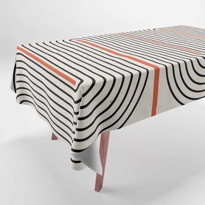 Red, Beige, Black Lines Contemporary Tablecloth Gallery Image 1