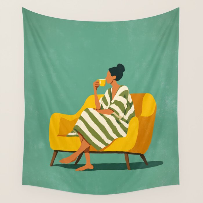 Quiet Coffee Moment at Home Wall Tapestry Gallery Image 1