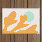 Simple Orange Leaf on Aqua Sun - cut-outs 3  Outdoor Rug Gallery Image 1