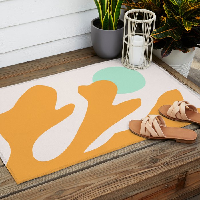 Simple Orange Leaf on Aqua Sun - cut-outs 3  Outdoor Rug Gallery Image 2