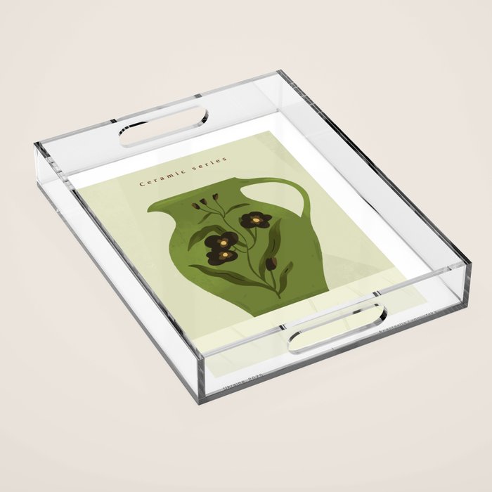 green jug with floral ornament  Acrylic Tray Gallery Image 1