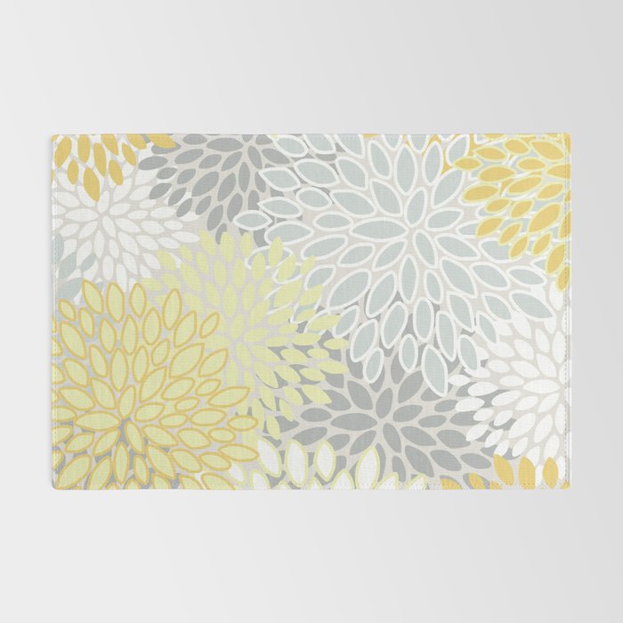 Floral Prints, Soft, Yellow and Gray, Modern Print Art Rug Gallery Image 2