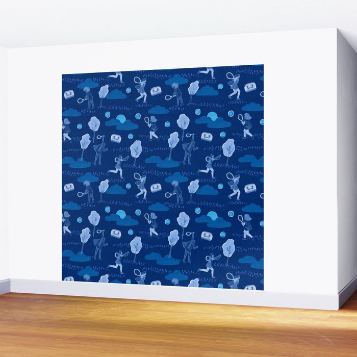 Let's Play Tennis in Navy Blue Wall Mural Gallery Image 2