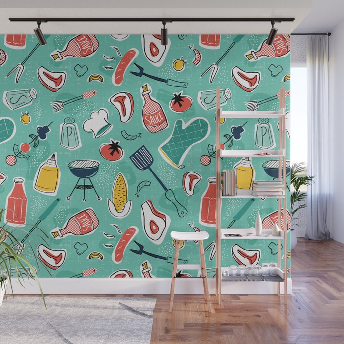 Backyard BBQ Aqua Wall Mural Gallery Image 1