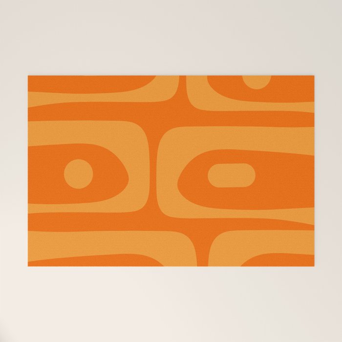 Mid Century Modern Piquet Retro Abstract Pattern in Double Orange Welcome Mat Gallery Image 1