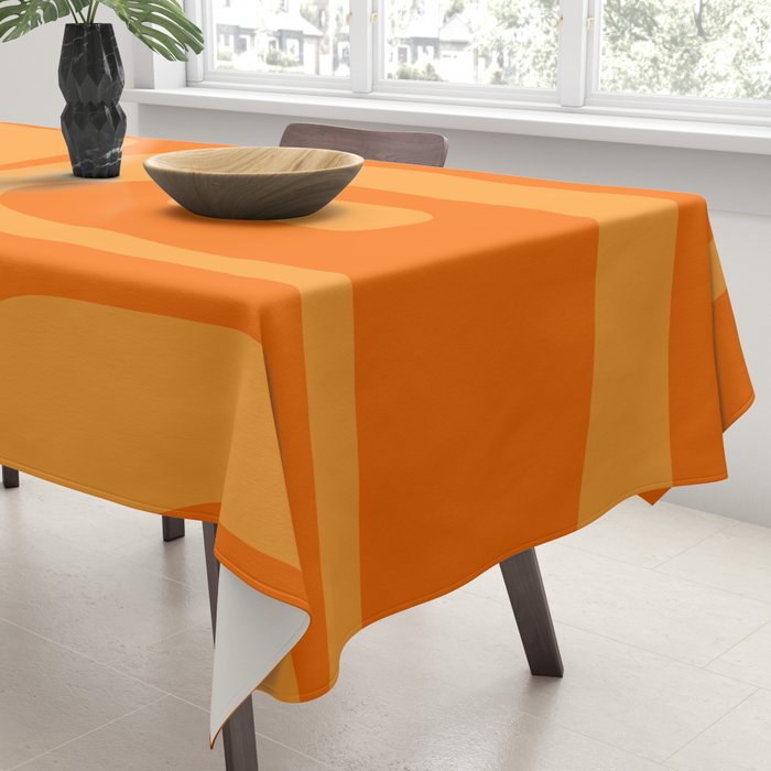 Mid Century Modern Piquet Retro Abstract Pattern in Double Orange Tablecloth Gallery Image 3