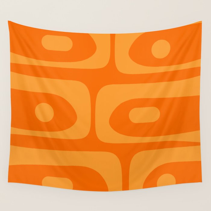Mid Century Modern Piquet Retro Abstract Pattern in Double Orange Wall Tapestry Gallery Image 4