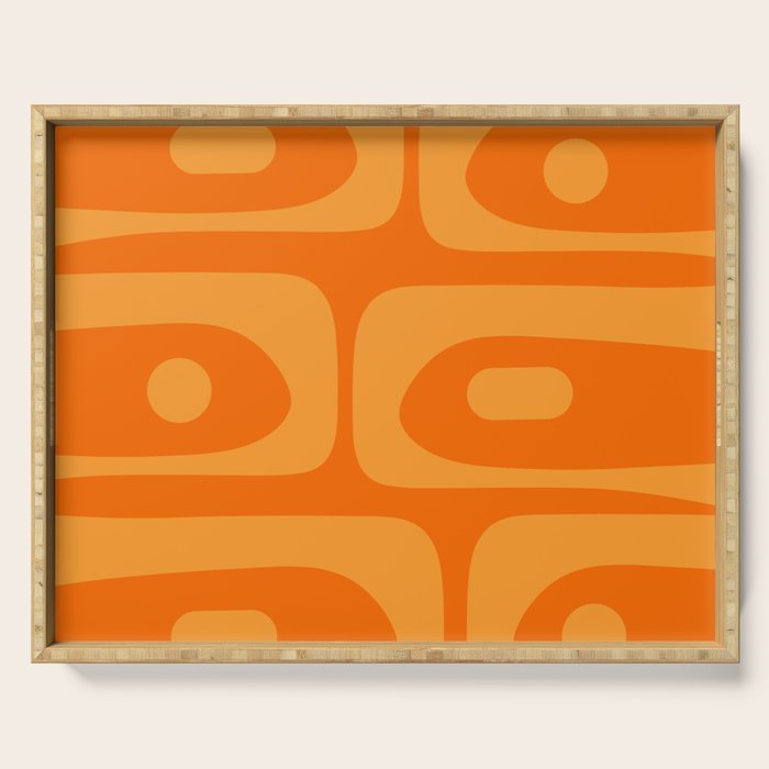 Mid Century Modern Piquet Retro Abstract Pattern in Double Orange Serving Tray Gallery Image 1