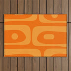 Mid Century Modern Piquet Retro Abstract Pattern in Double Orange Outdoor Rug Gallery Image 1