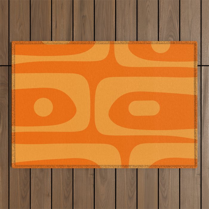 Mid Century Modern Piquet Retro Abstract Pattern in Double Orange Outdoor Rug Gallery Image 1