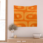 Mid Century Modern Piquet Retro Abstract Pattern in Double Orange Wall Tapestry Gallery Image 2