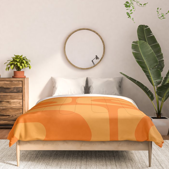 Mid Century Modern Piquet Retro Abstract Pattern in Double Orange Comforter Gallery Image 3