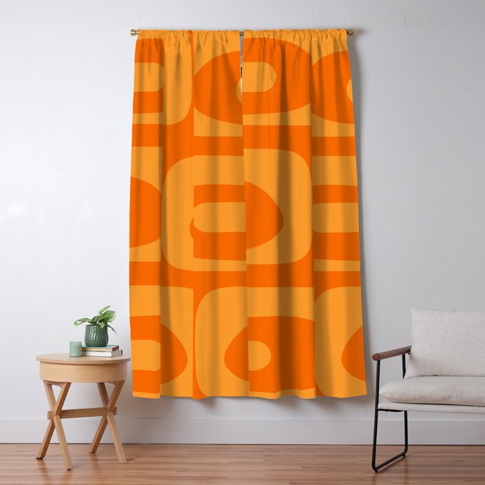 Mid Century Modern Piquet Retro Abstract Pattern in Double Orange Window Curtain Gallery Image 5
