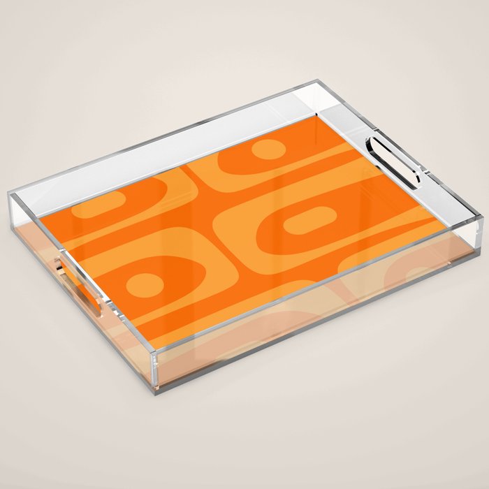 Mid Century Modern Piquet Retro Abstract Pattern in Double Orange Acrylic Tray Gallery Image 1