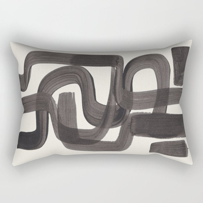 Black Ink Paint Brush Strokes Wiggles Mid Century Modern Rectangular Pillow Gallery Image 2