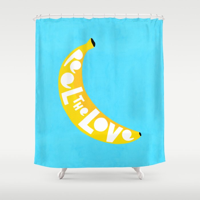 Big fruit Banana with 'Peel the love' typographic pun Shower Curtain Gallery Image 1