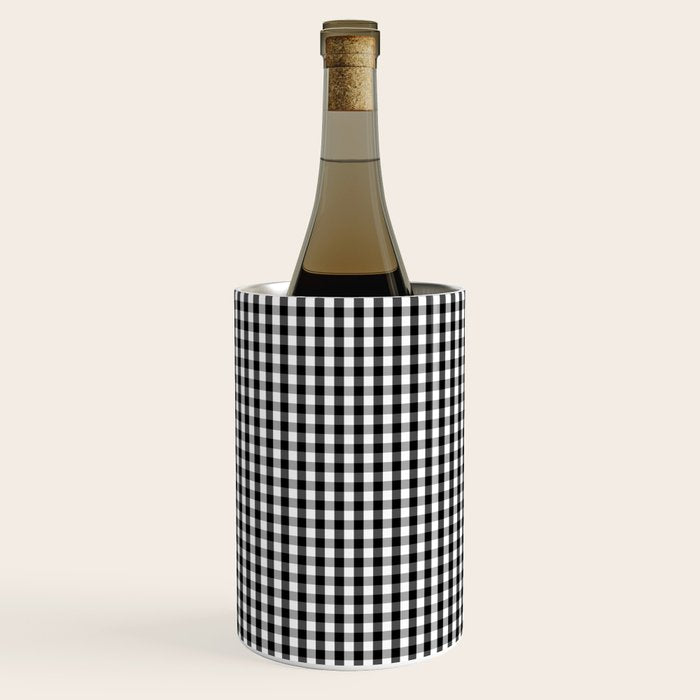 Classic Small Black & White Gingham Check Pattern Wine Chiller Gallery Image 2