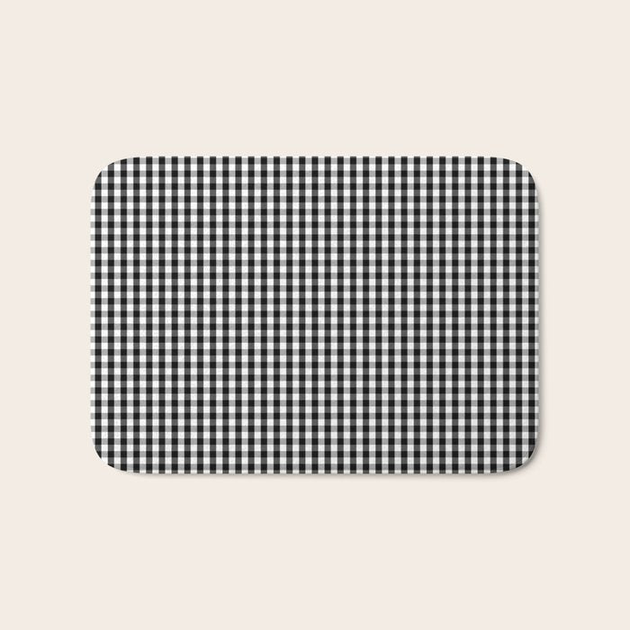 Classic Small Black & White Gingham Check Pattern Bath Mat Gallery Image 1