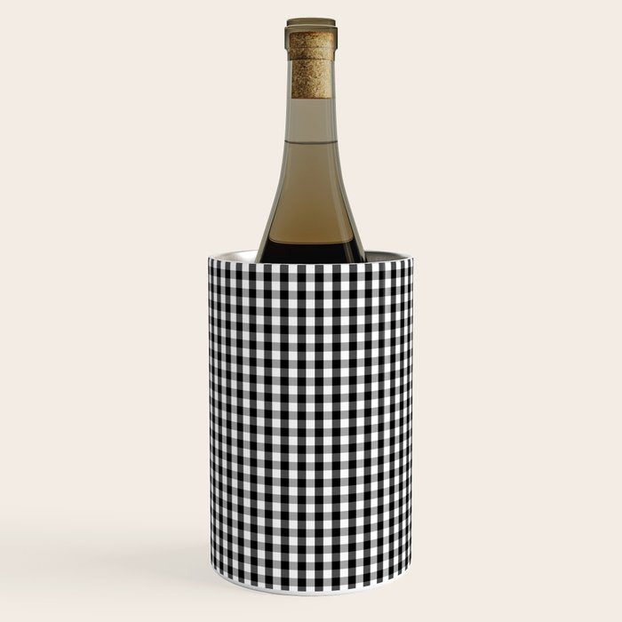 Classic Small Black & White Gingham Check Pattern Wine Chiller Gallery Image 3