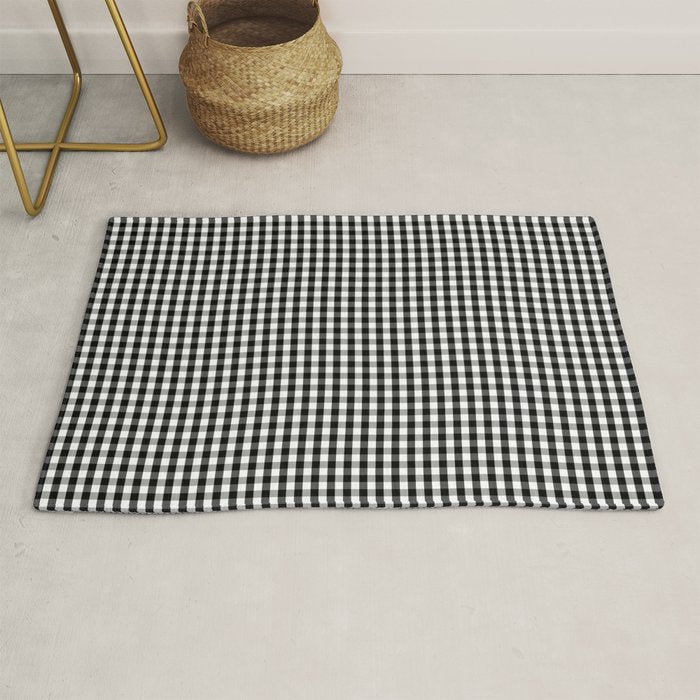 Classic Small Black & White Gingham Check Pattern Rug Gallery Image 1