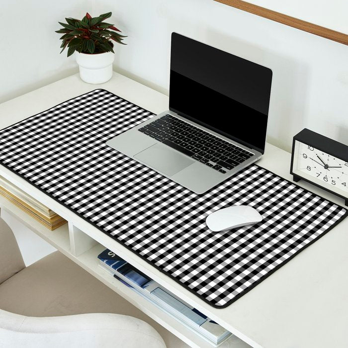 Classic Small Black & White Gingham Check Pattern Desk Mat Gallery Image 2