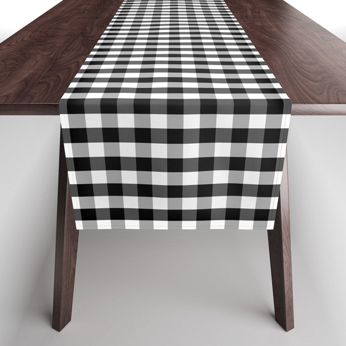 Classic Small Black & White Gingham Check Pattern Table Runner Gallery Image 1