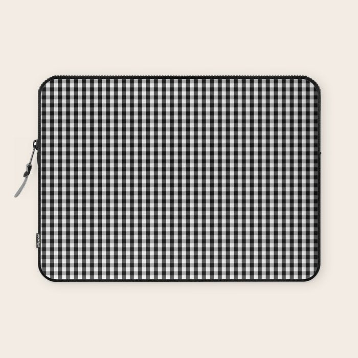Classic Small Black & White Gingham Check Pattern Laptop Sleeve Gallery Image 1