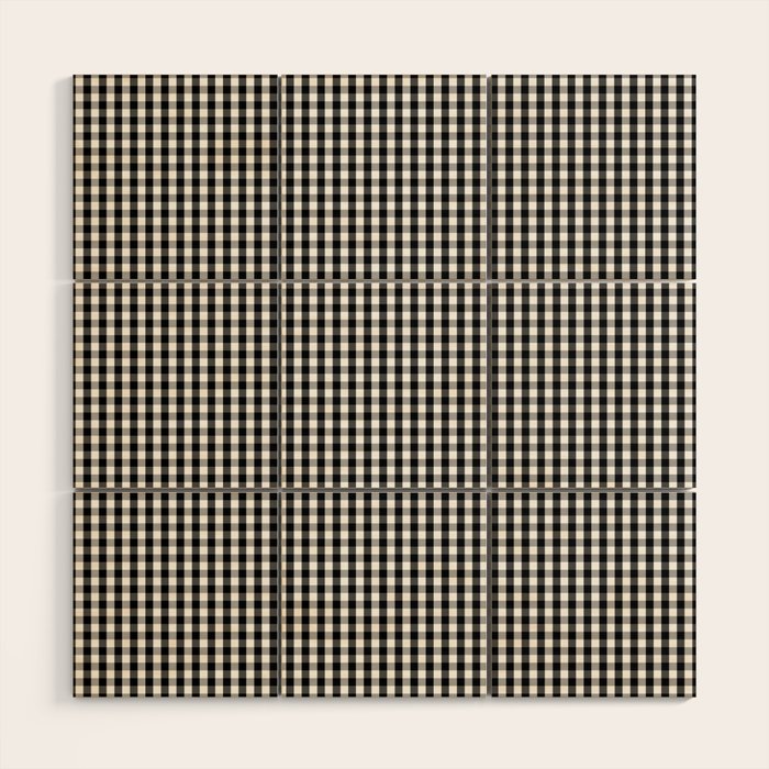 Classic Small Black & White Gingham Check Pattern Wood Wall Art Gallery Image 1